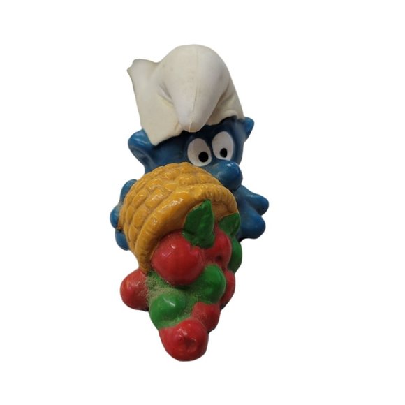 Vintage 1983 Schleich Peyo Clumsy Smurf Apple Basket Figure PVC Hong Kong - Picture 5 of 11